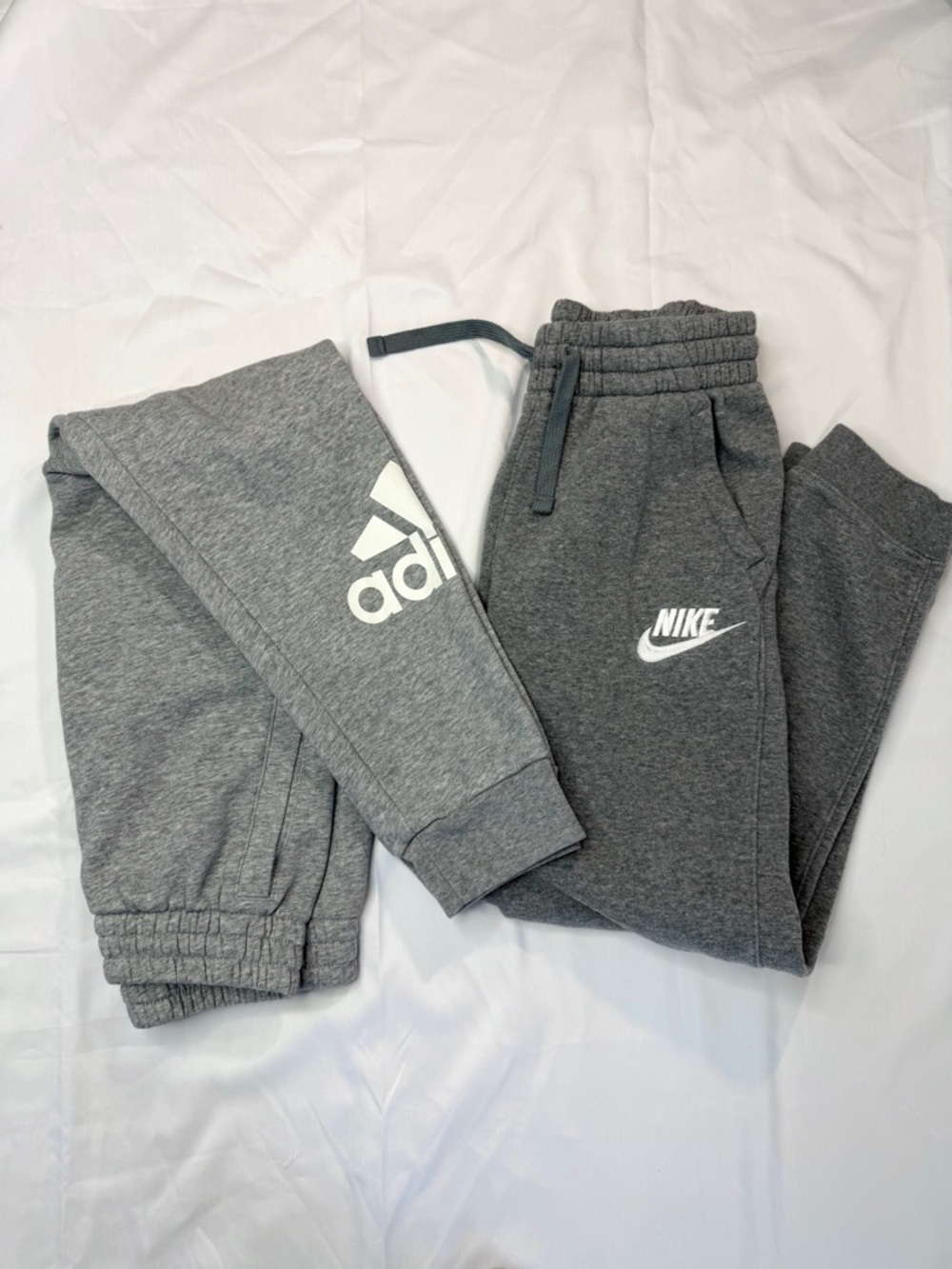 Nike & Adidas Kids' Grey Sweatpants with White Logo